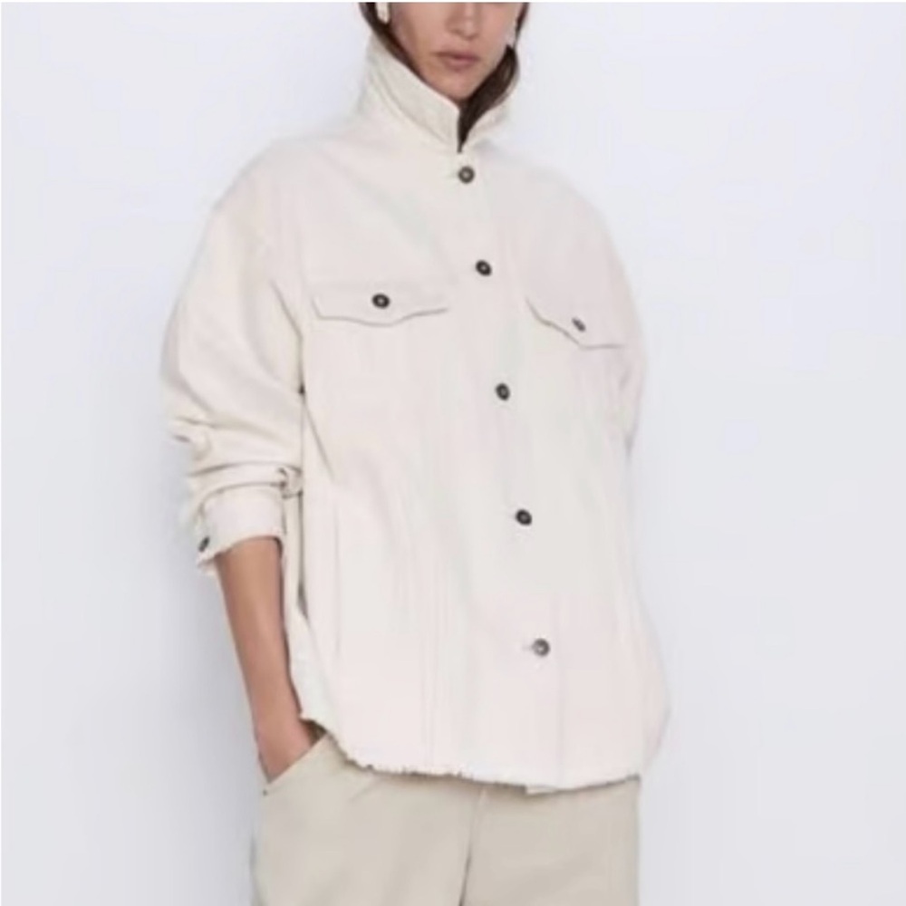 Zara Corduroy Button Down Cream Over sized Jacket - Size Small